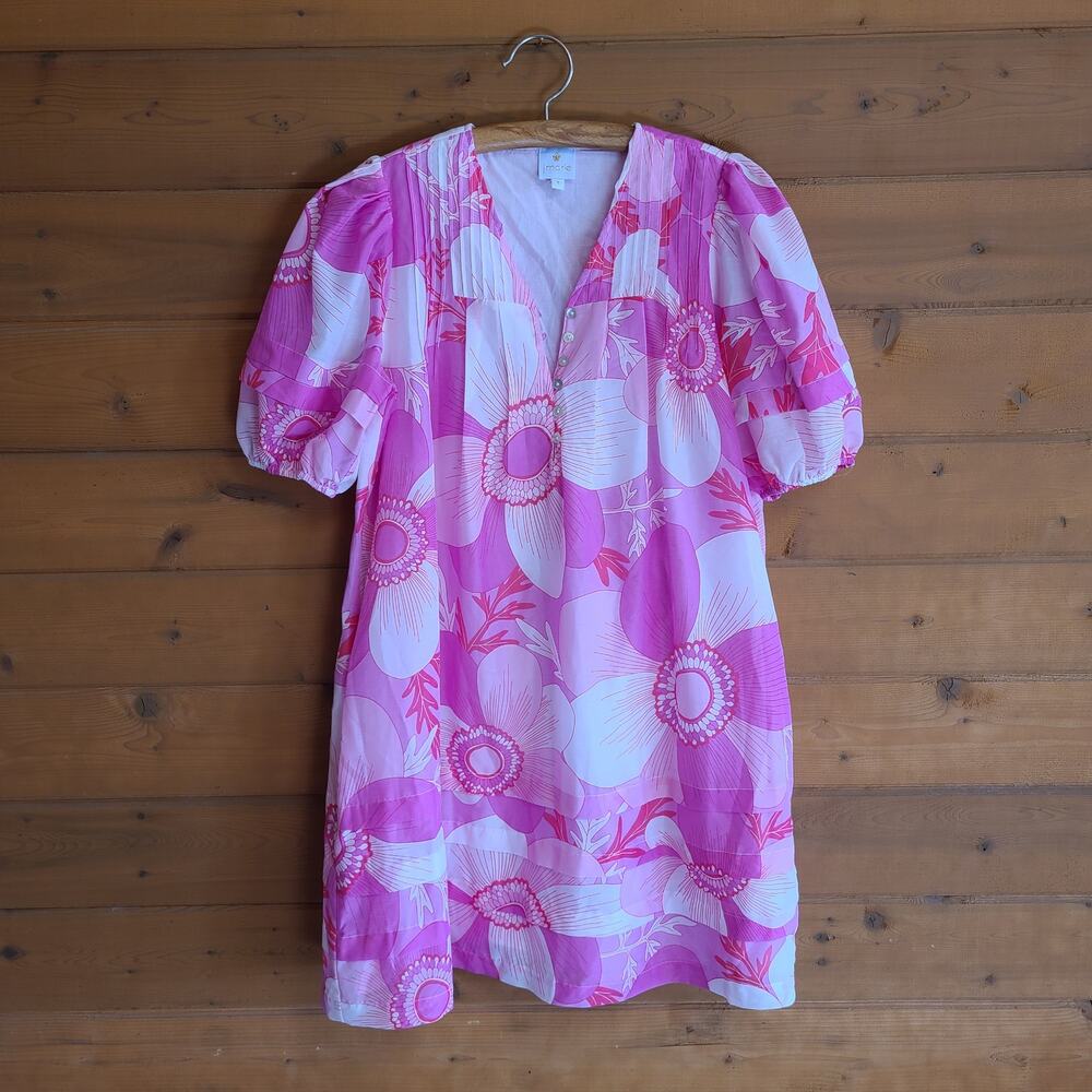J. Marie Maisie Dress V-Neck Sorority S NWOT Pink Floral Preppy Puff Sleeve - Picture 2 of 5